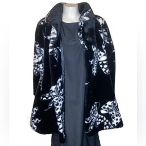 DonnyBrook 80’s Vintage Abstract Print Faux Fur Bow Coat Women’s Size MP